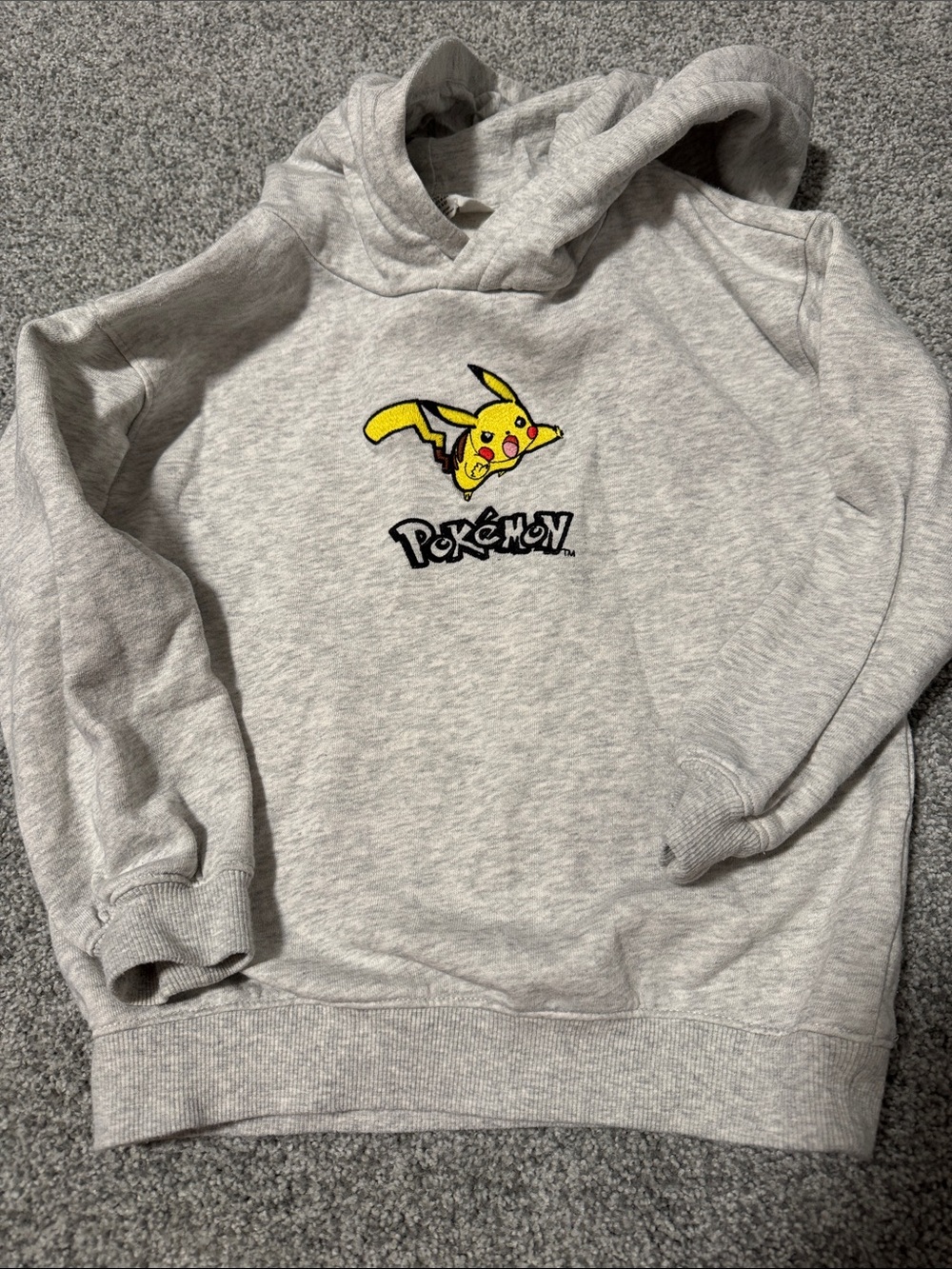 H&M Gray Hoodie with Embroidered Pikachu Graphic